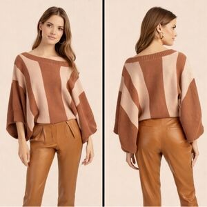 NWOT Trina Turk Striped Brown Boatneck 3/4 Dolman Sleeve M  Cropped Sweater